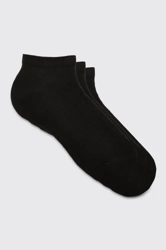Men's 3 Pack Plain Trainer Socks - Black - One Size, Black