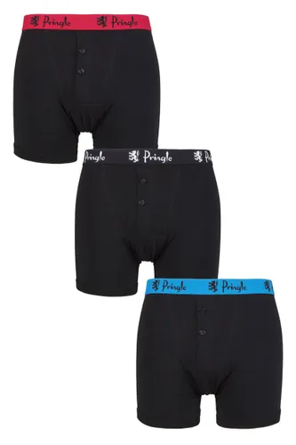 Mens 3 Pack Pringle William Button Front Cotton Boxer Shorts Black Contrast XL