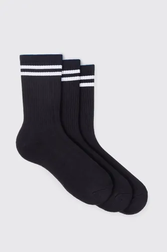 Men's 3 Pack Sport Stripe Socks - Black - One Size, Black