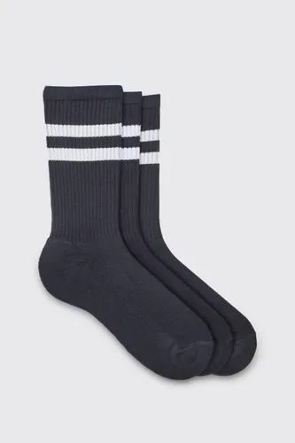 Men's 3 Pack Sport Stripe Socks - Black - One Size, Black
