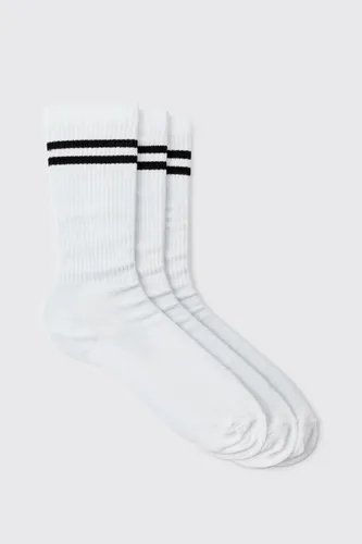Men's 3 Pack Sport Stripe Socks - White - One Size, White