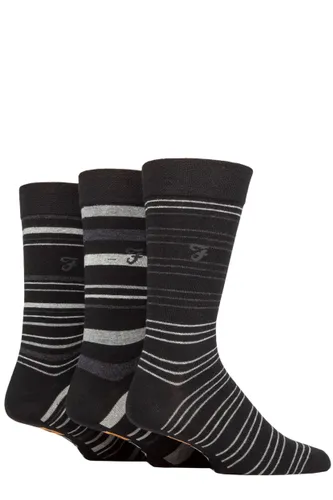 Mens 3 Pair Farah Argyle, Patterned and Striped Cotton Socks Black / Charcoal Stripe 6-11 Mens