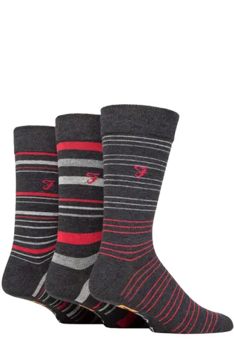 Mens 3 Pair Farah Argyle, Patterned and Striped Cotton Socks Charcoal / Berry Stripe 6-11 Mens