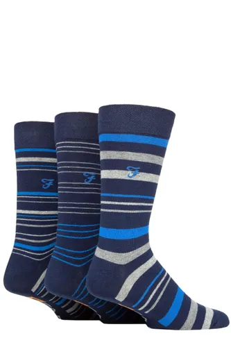 Mens 3 Pair Farah Argyle, Patterned and Striped Cotton Socks Navy / Blue Stripe 6-11 Mens