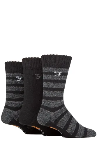 Mens 3 Pair Farah Striped Cushioned Boot Socks Black / Charcoal 6-11 Mens