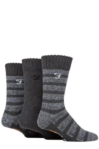 Mens 3 Pair Farah Striped Cushioned Boot Socks Charcoal / Grey 6-11 Mens