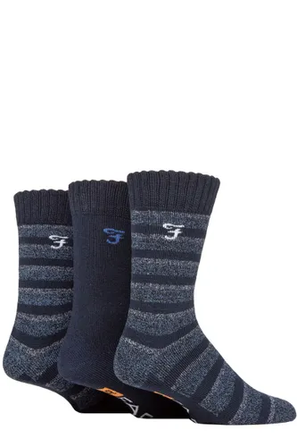 Mens 3 Pair Farah Striped Cushioned Boot Socks Navy / Blue 6-11 Mens