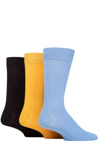 Mens 3 Pair Glenmuir Classic Bamboo Plain Socks Blue / Yellow / Navy 7-11