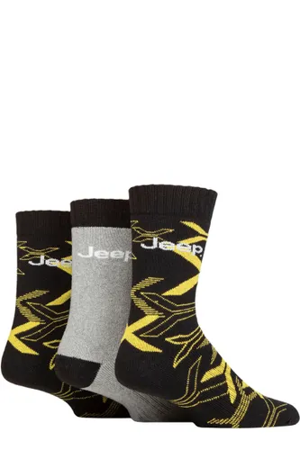 Mens 3 Pair Jeep Camo Cotton Boot Socks Black / Sunshine 6-11