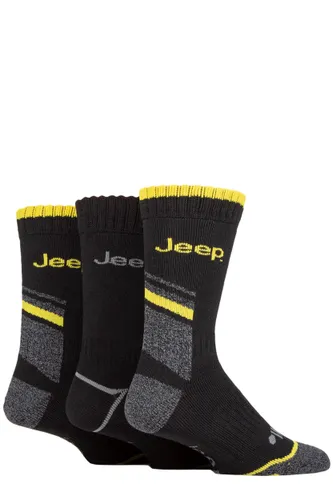 Mens 3 Pair Jeep Workwear Boot Socks Black / Charcoal / Yellow 6-11 Mens