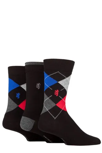 Mens 3 Pair Pringle Black Label Bamboo Patterned, Argyle and Striped Socks Black Grey / Red / Blue 7-11 Mens