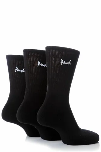 Mens 3 Pair Pringle Cotton Cushion Sports Socks Black Cotton 12-14 Mens