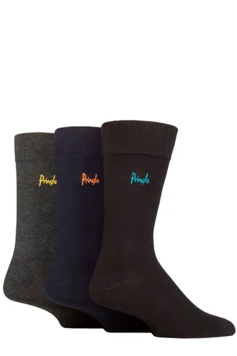 Mens 3 Pair Pringle Plain Rupert Bamboo Socks Black / Navy / Grey 7-11 Mens