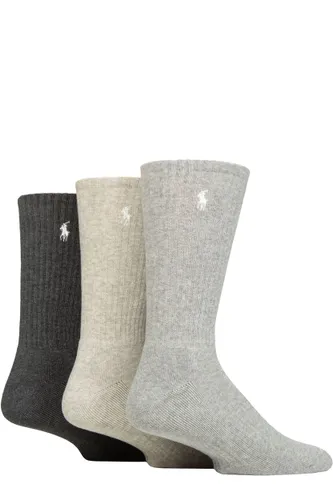 Mens 3 Pair Ralph Lauren Classic Cotton Sport Socks Charcoal / Grey / Light Grey OS