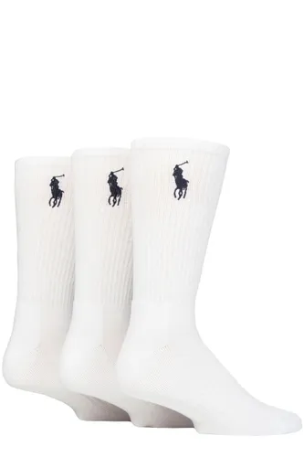 Mens 3 Pair Ralph Lauren Classic Cotton Sport Socks White OS