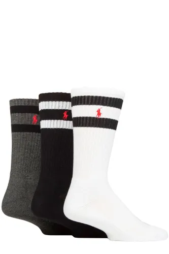 Mens 3 Pair Ralph Lauren Classic Sport Socks Black / Grey / White OS