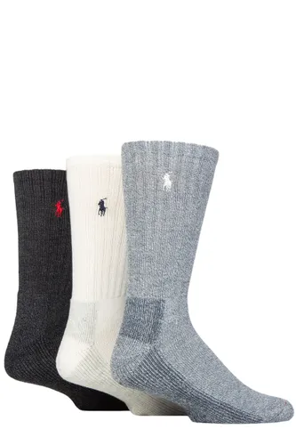 Mens 3 Pair Ralph Lauren Cushioned Comfort Sole Technical Sport Socks Charcoal / White / Grey OS