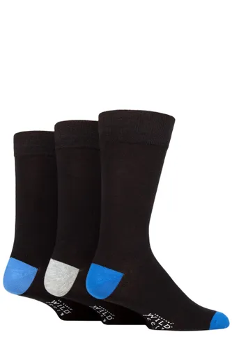 Mens 3 Pair SOCKSHOP Wildfeet Patterned Spots and Stripes Bamboo Socks Black Blue / Grey / Blue Heel & Toe 7-11 Mens