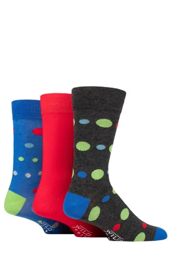Mens 3 Pair SOCKSHOP Wildfeet Patterned Spots and Stripes Bamboo Socks Charcoal Multi Size Spots  6-11 Mens