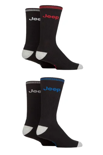 Mens 4 Pair Jeep Cushioned Crew Sports Socks Black 6-11