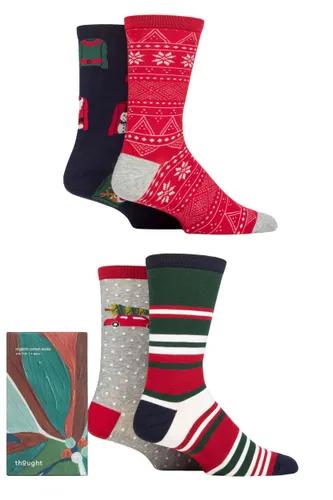 Mens 4 Pair Thought Joseph Christmas Jumper Organic Cotton Gift Boxed Socks Multi 7-11 Mens