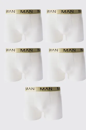 Mens 5 Pack Gold Man Dash Boxers In White, White