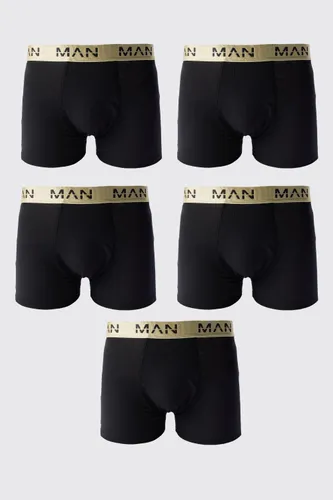 Men's 5 Pack Man Roman Gold Waistband Boxers In Black - S, Black