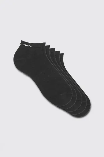 Men's 5 Pack Man Signature Trainer Socks - Black - One Size, Black