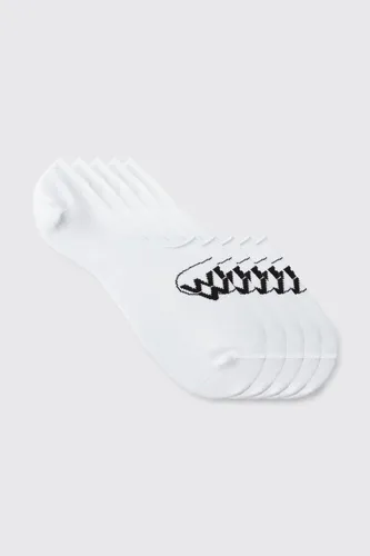 Men's 5 Pack Worldwide Logo Invisible Socks - White - One Size, White