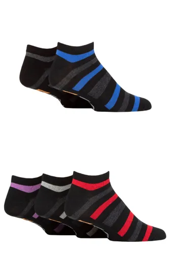 Mens 5 Pair Farah Arch Support Striped Cotton Trainer Socks Black Stripe 6-11