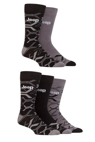 Mens 5 Pair Jeep Everyday Leisure Bamboo Socks Black / Charcoal 6-11