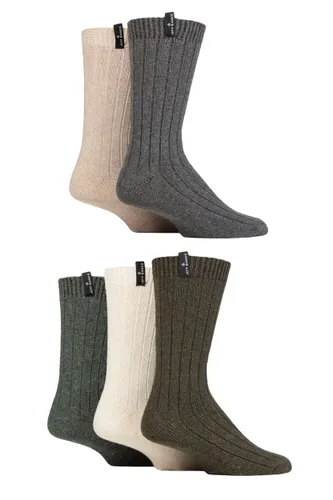 Mens 5 Pair Jeff Banks Recycled Polyester and Wool Boot Socks Brown / Beige / Dark Green / Cream / Charcoal 7-11 Mens