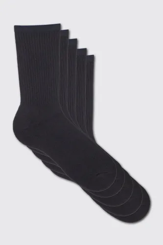 Men's 5 Plain Sports Socks - Black - One Size, Black