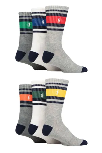 Mens 6 Pack Ralph Lauren Classic Sport Cushioned Socks Grey / White / Heather OS