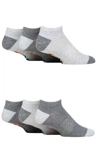 Mens 6 Pair Farah Plain, Patterned and Striped Trainer Socks Heel & Toe White / Grey 6-11