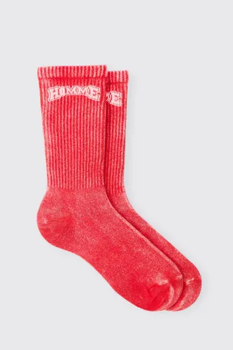 Mens Acid Wash Homme Socks In Red, Red