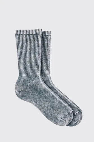 Men's Acid Wash Plain Ribbed Sports Socks In Charcoal - Grey - One Size, Grey