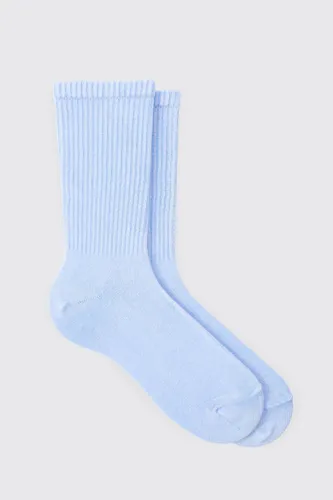 Men's Acid Wash Plain Ribbed Sports Socks In Light Blue - One Size, Blue