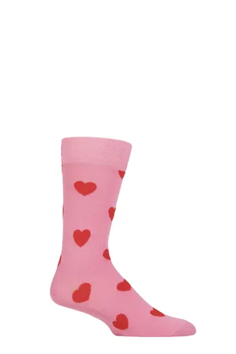 Mens and Ladies 1 Pair Happy Socks Heart Socks Pink 4-7 Unisex