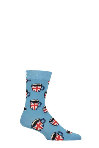 Mens and Ladies 1 Pair Happy Socks London Edition Tea Socks Blue 4-7 Unisex