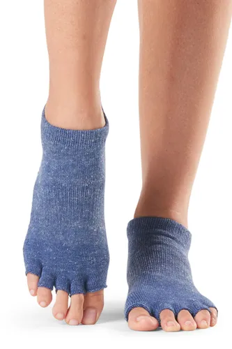 Mens and Ladies 1 Pair ToeSox Half Toe Organic Cotton Low Rise Yoga Socks Navy Blue M