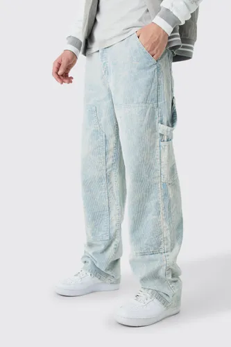 Men's Baggy Carpenter Acid Wash Cord Trouser In Slate - Grey - 28R, Grey