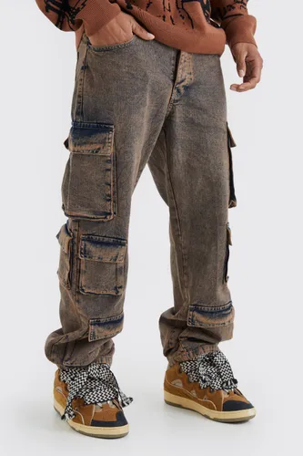 Men's Baggy Fit Acid Wash Cargo Jeans - Grey - 28R, Grey