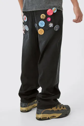 Men's Baggy Rigid Badge Jeans In Washed Black - 28R, Black