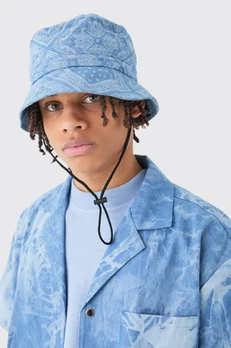 Men's Bandana Denim Boonie Hat In Blue - One Size, Blue