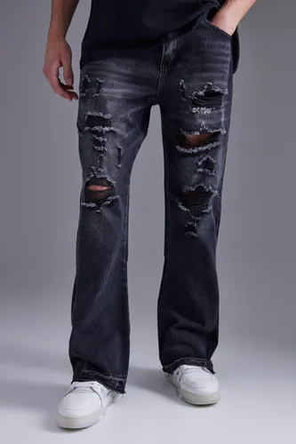 Men's Bandana Pannel Ripped Flare Jeans - Black - 32R, Black