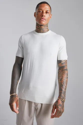 Men's Basic Knitted T-Shirt - White - L, White