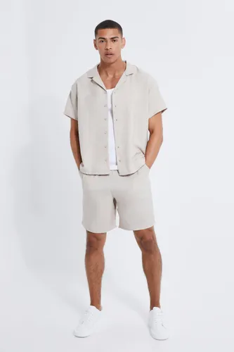 Mens Beige Boxy Linen Shirt And Short Set, Beige