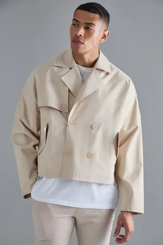 Mens Beige Cropped Double Breasted Trench Coat, Beige