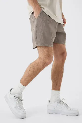 Mens Beige Elasticated Waist Pleated Drawcord Shorts, Beige